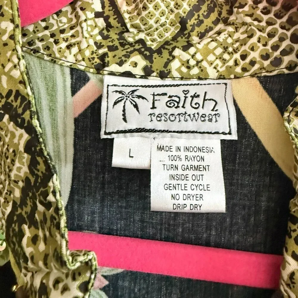Faith Resortwear Tropical Floral Sleeveless Dress Matching Pants Set Black Green